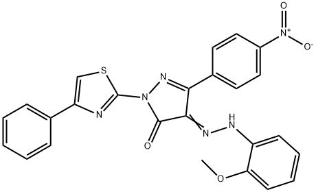 3-{4-nitrophenyl}-1-(4-phenyl-1,3-thiazol-2-yl)-1H-pyrazole-4,5-dione 4-[(2-methoxyphenyl)hydrazone] 化学構造式