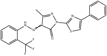 3-methyl-1-(4-phenyl-1,3-thiazol-2-yl)-1H-pyrazole-4,5-dione 4-{[2-(trifluoromethyl)phenyl]hydrazone} Structure