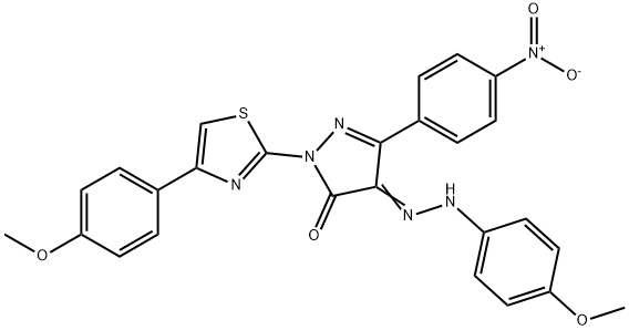 3-{4-nitrophenyl}-1-[4-(4-methoxyphenyl)-1,3-thiazol-2-yl]-1H-pyrazole-4,5-dione 4-[(4-methoxyphenyl)hydrazone] Structure