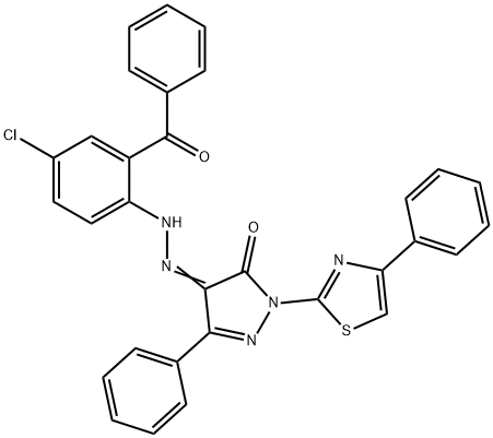 3-phenyl-1-(4-phenyl-1,3-thiazol-2-yl)-1H-pyrazole-4,5-dione 4-[(2-benzoyl-4-chlorophenyl)hydrazone] Struktur