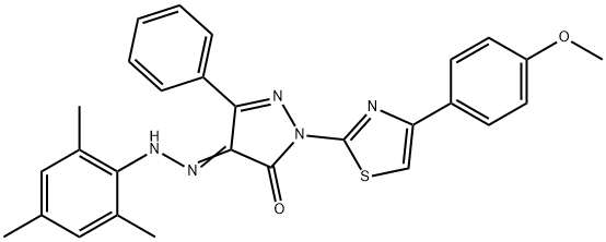 1-[4-(4-methoxyphenyl)-1,3-thiazol-2-yl]-3-phenyl-1H-pyrazole-4,5-dione 4-(mesitylhydrazone) Struktur