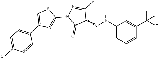 1-[4-(4-chlorophenyl)-1,3-thiazol-2-yl]-3-methyl-1H-pyrazole-4,5-dione 4-{[3-(trifluoromethyl)phenyl]hydrazone} 结构式