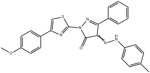 1-[4-(4-methoxyphenyl)-1,3-thiazol-2-yl]-3-phenyl-1H-pyrazole-4,5-dione 4-[(4-methylphenyl)hydrazone] 化学構造式