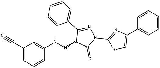 3-{2-[5-oxo-3-phenyl-1-(4-phenyl-1,3-thiazol-2-yl)-1,5-dihydro-4H-pyrazol-4-ylidene]hydrazino}benzonitrile Struktur