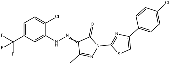 1-[4-(4-chlorophenyl)-1,3-thiazol-2-yl]-3-methyl-1H-pyrazole-4,5-dione 4-{[2-chloro-5-(trifluoromethyl)phenyl]hydrazone} 结构式