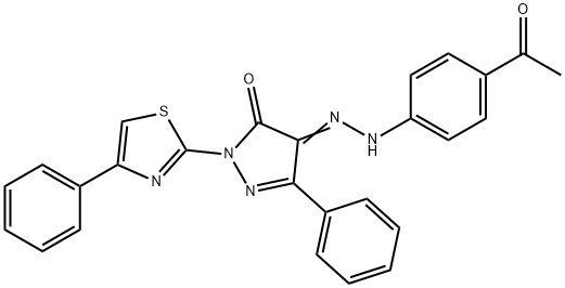 3-phenyl-1-(4-phenyl-1,3-thiazol-2-yl)-1H-pyrazole-4,5-dione 4-[(4-acetylphenyl)hydrazone] Struktur