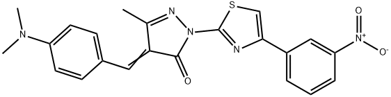 4-[4-(dimethylamino)benzylidene]-2-(4-{3-nitrophenyl}-1,3-thiazol-2-yl)-5-methyl-2,4-dihydro-3H-pyrazol-3-one 化学構造式