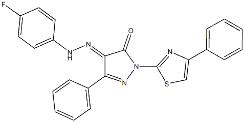 3-phenyl-1-(4-phenyl-1,3-thiazol-2-yl)-1H-pyrazole-4,5-dione 4-[(4-fluorophenyl)hydrazone] Struktur