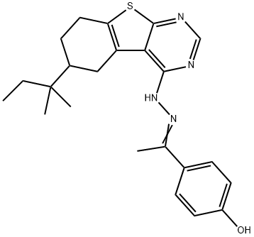 1-(4-hydroxyphenyl)ethanone (6-tert-pentyl-5,6,7,8-tetrahydro[1]benzothieno[2,3-d]pyrimidin-4-yl)hydrazone Struktur