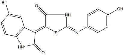 5-bromo-3-{2-[(4-hydroxyphenyl)imino]-4-oxo-1,3-thiazolidin-5-ylidene}-1,3-dihydro-2H-indol-2-one,315232-22-5,结构式