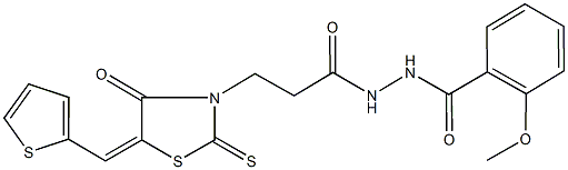 2-methoxy-N'-{3-[4-oxo-5-(2-thienylmethylene)-2-thioxo-1,3-thiazolidin-3-yl]propanoyl}benzohydrazide 化学構造式