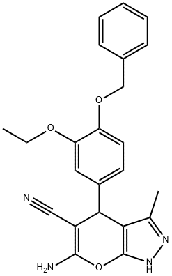 6-amino-4-[4-(benzyloxy)-3-ethoxyphenyl]-3-methyl-1,4-dihydropyrano[2,3-c]pyrazole-5-carbonitrile Structure