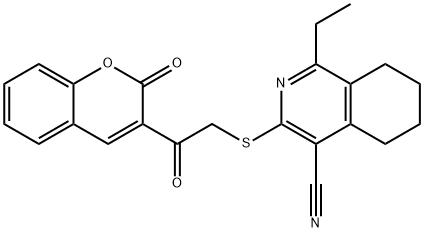 1-ethyl-3-{[2-oxo-2-(2-oxo-2H-chromen-3-yl)ethyl]sulfanyl}-5,6,7,8-tetrahydro-4-isoquinolinecarbonitrile Structure