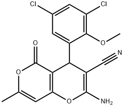 2-amino-4-(3,5-dichloro-2-methoxyphenyl)-7-methyl-5-oxo-4H,5H-pyrano[4,3-b]pyran-3-carbonitrile,315245-98-8,结构式
