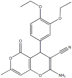 2-amino-4-(3,4-diethoxyphenyl)-7-methyl-5-oxo-4H,5H-pyrano[4,3-b]pyran-3-carbonitrile Structure