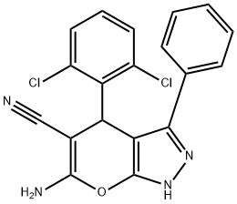6-amino-4-(2,6-dichlorophenyl)-3-phenyl-1,4-dihydropyrano[2,3-c]pyrazole-5-carbonitrile Structure