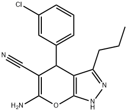 6-amino-4-(3-chlorophenyl)-3-propyl-2,4-dihydropyrano[2,3-c]pyrazole-5-carbonitrile Structure