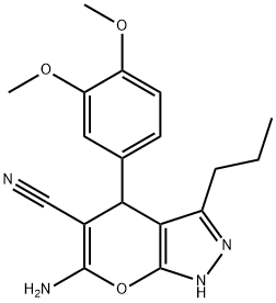 6-amino-4-(3,4-dimethoxyphenyl)-3-propyl-2,4-dihydropyrano[2,3-c]pyrazole-5-carbonitrile Structure