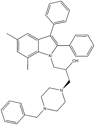 1-(4-benzyl-1-piperazinyl)-3-(5,7-dimethyl-2,3-diphenyl-1H-indol-1-yl)-2-propanol 结构式