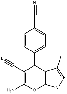 6-amino-4-(4-cyanophenyl)-3-methyl-1,4-dihydropyrano[2,3-c]pyrazole-5-carbonitrile Structure