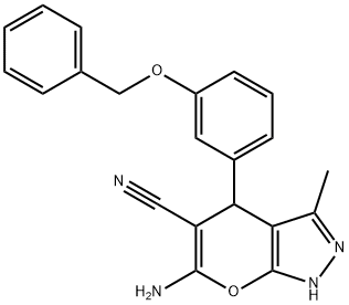 6-amino-4-[3-(benzyloxy)phenyl]-3-methyl-1,4-dihydropyrano[2,3-c]pyrazole-5-carbonitrile,315671-05-7,结构式