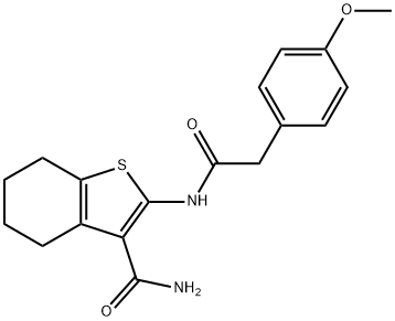 2-{[(4-methoxyphenyl)acetyl]amino}-4,5,6,7-tetrahydro-1-benzothiophene-3-carboxamide 化学構造式