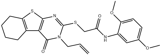 2-[(3-allyl-4-oxo-3,4,5,6,7,8-hexahydro[1]benzothieno[2,3-d]pyrimidin-2-yl)sulfanyl]-N-(2,5-dimethoxyphenyl)acetamide 结构式