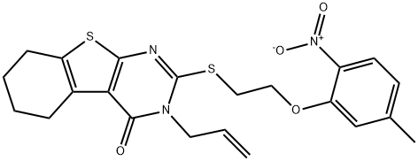 3-allyl-2-[(2-{2-nitro-5-methylphenoxy}ethyl)sulfanyl]-5,6,7,8-tetrahydro[1]benzothieno[2,3-d]pyrimidin-4(3H)-one 化学構造式