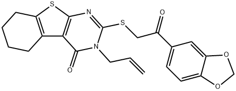 3-allyl-2-{[2-(1,3-benzodioxol-5-yl)-2-oxoethyl]sulfanyl}-5,6,7,8-tetrahydro[1]benzothieno[2,3-d]pyrimidin-4(3H)-one Struktur