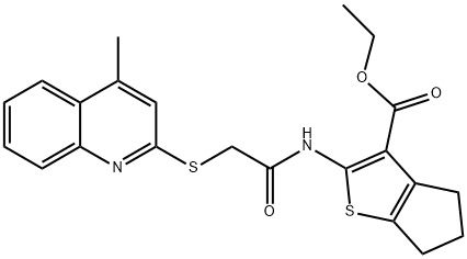 ethyl 2-({[(4-methyl-2-quinolinyl)sulfanyl]acetyl}amino)-5,6-dihydro-4H-cyclopenta[b]thiophene-3-carboxylate Struktur