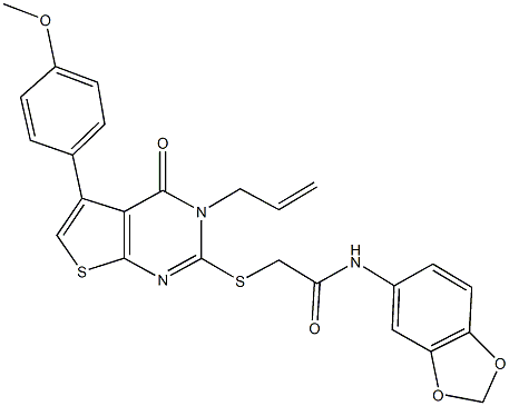 2-{[3-allyl-5-(4-methoxyphenyl)-4-oxo-3,4-dihydrothieno[2,3-d]pyrimidin-2-yl]sulfanyl}-N-(1,3-benzodioxol-5-yl)acetamide,315681-98-2,结构式