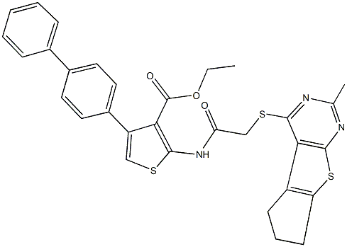 ethyl 4-[1,1'-biphenyl]-4-yl-2-({[(2-methyl-6,7-dihydro-5H-cyclopenta[4,5]thieno[2,3-d]pyrimidin-4-yl)sulfanyl]acetyl}amino)-3-thiophenecarboxylate,315682-03-2,结构式