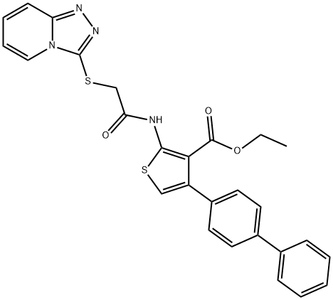 ethyl 4-[1,1'-biphenyl]-4-yl-2-{[([1,2,4]triazolo[4,3-a]pyridin-3-ylsulfanyl)acetyl]amino}-3-thiophenecarboxylate 化学構造式