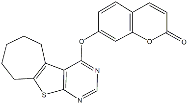 7-(6,7,8,9-tetrahydro-5H-cyclohepta[4,5]thieno[2,3-d]pyrimidin-4-yloxy)-2H-chromen-2-one 化学構造式