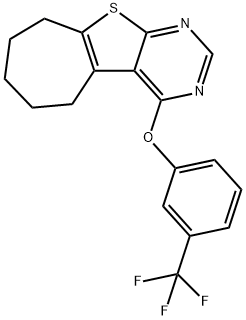 6,7,8,9-tetrahydro-5H-cyclohepta[4,5]thieno[2,3-d]pyrimidin-4-yl 3-(trifluoromethyl)phenyl ether 化学構造式