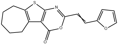 2-[2-(2-furyl)vinyl]-6,7,8,9-tetrahydro-4H,5H-cyclohepta[4,5]thieno[2,3-d][1,3]oxazin-4-one 化学構造式