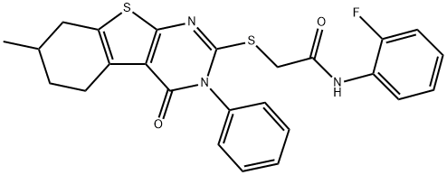 N-(2-fluorophenyl)-2-[(7-methyl-4-oxo-3-phenyl-3,4,5,6,7,8-hexahydro[1]benzothieno[2,3-d]pyrimidin-2-yl)sulfanyl]acetamide Structure