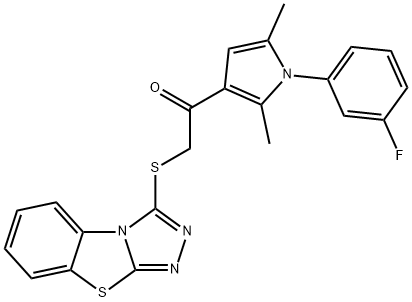 1-[1-(3-fluorophenyl)-2,5-dimethyl-1H-pyrrol-3-yl]-2-([1,2,4]triazolo[3,4-b][1,3]benzothiazol-3-ylsulfanyl)ethanone 化学構造式