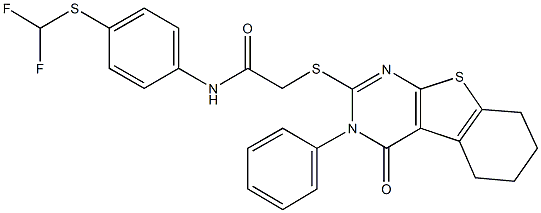 N-{4-[(difluoromethyl)sulfanyl]phenyl}-2-[(4-oxo-3-phenyl-3,4,5,6,7,8-hexahydro[1]benzothieno[2,3-d]pyrimidin-2-yl)sulfanyl]acetamide Structure