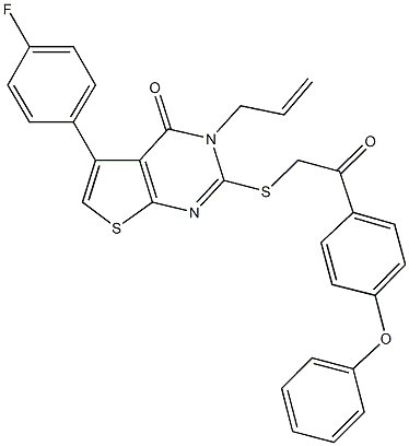 3-allyl-5-(4-fluorophenyl)-2-{[2-oxo-2-(4-phenoxyphenyl)ethyl]sulfanyl}thieno[2,3-d]pyrimidin-4(3H)-one Structure