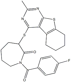 1-(4-fluorobenzoyl)-3-[(2-methyl-5,6,7,8-tetrahydro[1]benzothieno[2,3-d]pyrimidin-4-yl)sulfanyl]-2-azepanone 结构式