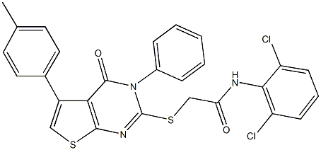 N-(2,6-dichlorophenyl)-2-{[5-(4-methylphenyl)-4-oxo-3-phenyl-3,4-dihydrothieno[2,3-d]pyrimidin-2-yl]sulfanyl}acetamide 化学構造式