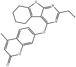 7-[(2-ethyl-5,6,7,8-tetrahydro[1]benzothieno[2,3-d]pyrimidin-4-yl)oxy]-4-methyl-2H-chromen-2-one Structure