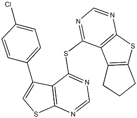 4-{[5-(4-chlorophenyl)thieno[2,3-d]pyrimidin-4-yl]sulfanyl}-6,7-dihydro-5H-cyclopenta[4,5]thieno[2,3-d]pyrimidine 化学構造式