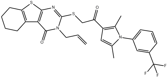 3-allyl-2-[(2-{2,5-dimethyl-1-[3-(trifluoromethyl)phenyl]-1H-pyrrol-3-yl}-2-oxoethyl)sulfanyl]-5,6,7,8-tetrahydro[1]benzothieno[2,3-d]pyrimidin-4(3H)-one Structure