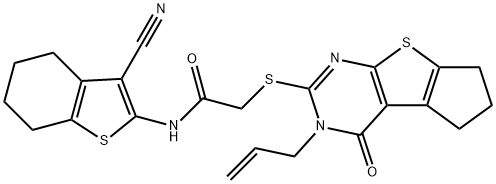 2-[(3-allyl-4-oxo-3,5,6,7-tetrahydro-4H-cyclopenta[4,5]thieno[2,3-d]pyrimidin-2-yl)sulfanyl]-N-(3-cyano-4,5,6,7-tetrahydro-1-benzothien-2-yl)acetamide Structure