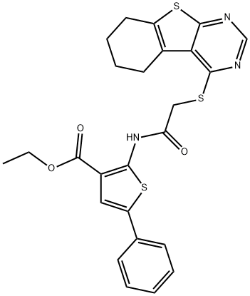 ethyl 5-phenyl-2-{[(5,6,7,8-tetrahydro[1]benzothieno[2,3-d]pyrimidin-4-ylsulfanyl)acetyl]amino}-3-thiophenecarboxylate,315696-81-2,结构式