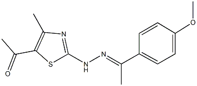 1-(4-methoxyphenyl)ethanone (5-acetyl-4-methyl-1,3-thiazol-2-yl)hydrazone 化学構造式