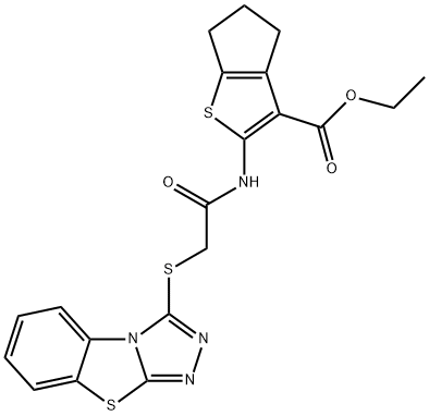 ethyl 2-{[([1,2,4]triazolo[3,4-b][1,3]benzothiazol-3-ylsulfanyl)acetyl]amino}-5,6-dihydro-4H-cyclopenta[b]thiophene-3-carboxylate Struktur