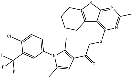 1-{1-[4-chloro-3-(trifluoromethyl)phenyl]-2,5-dimethyl-1H-pyrrol-3-yl}-2-[(2-methyl-5,6,7,8-tetrahydro[1]benzothieno[2,3-d]pyrimidin-4-yl)sulfanyl]ethanone 结构式